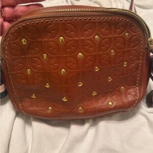 Fossil Tan Leather Crossbody Bag with Gold Accents